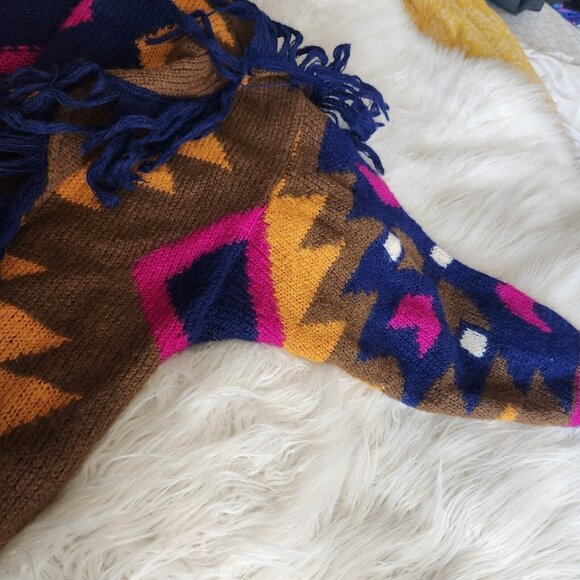 Vintage 90s Oversized Mohair Cardigan Sweater M Fringe Fuzzy Southwestern - Picture 15 of 16